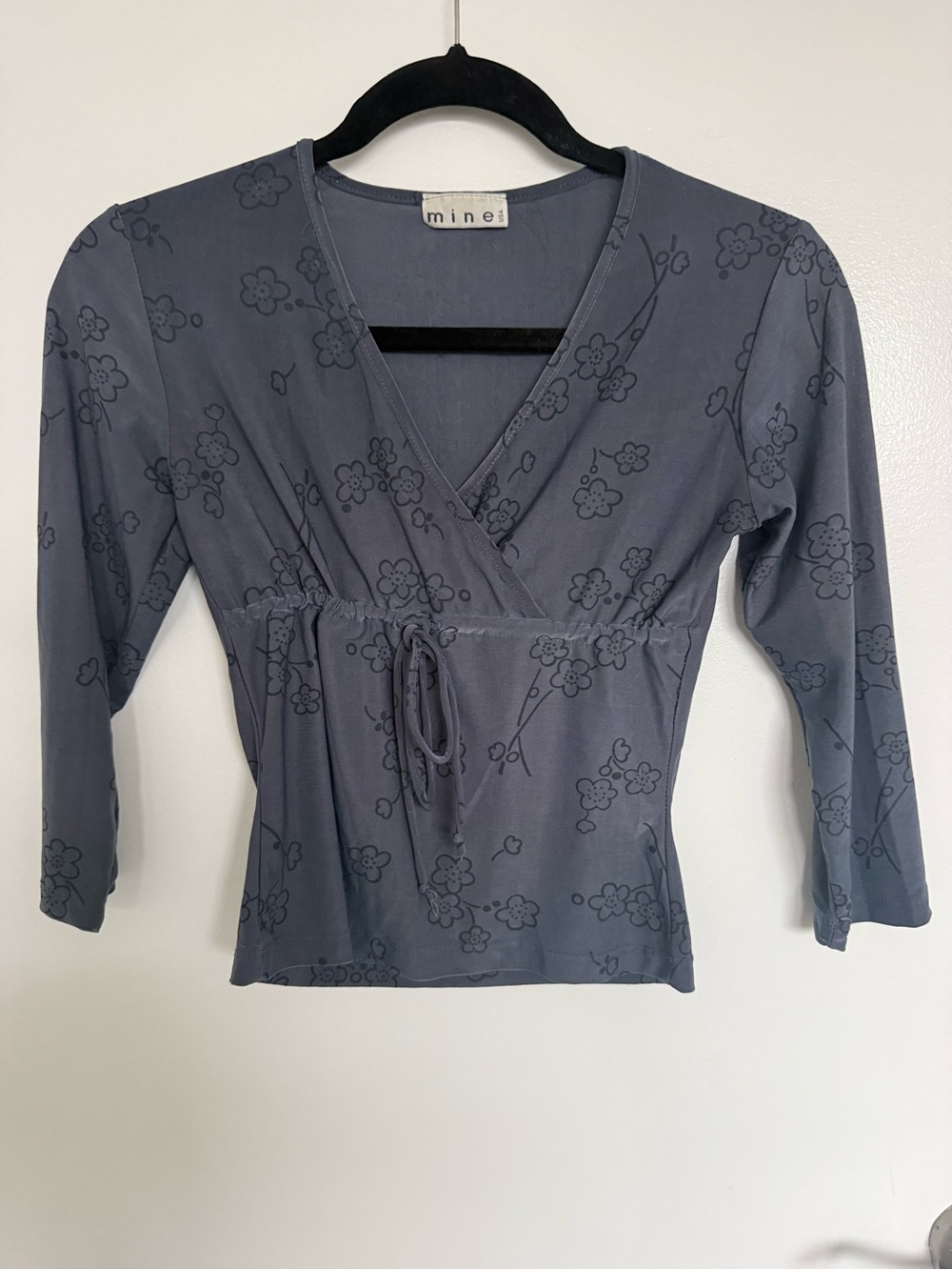 mine Slate Blue Floral Wrap-Front Blouse